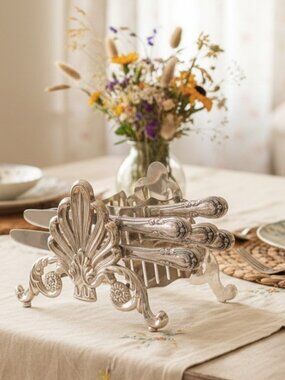 Vintage "Elegance" Buffet Silver Plate Knife‎ Rest Caddy Silverware Holder